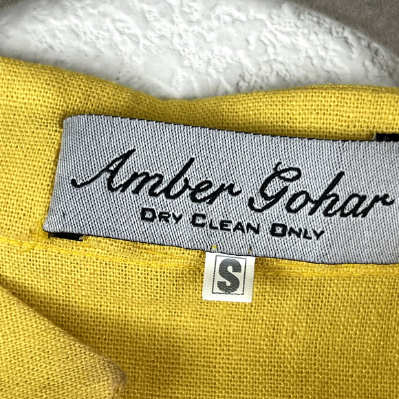 Amber Gohar Embroidered Dress Womens Small Yellow Midi Long Sleeve Floral - Picture 7 of 10